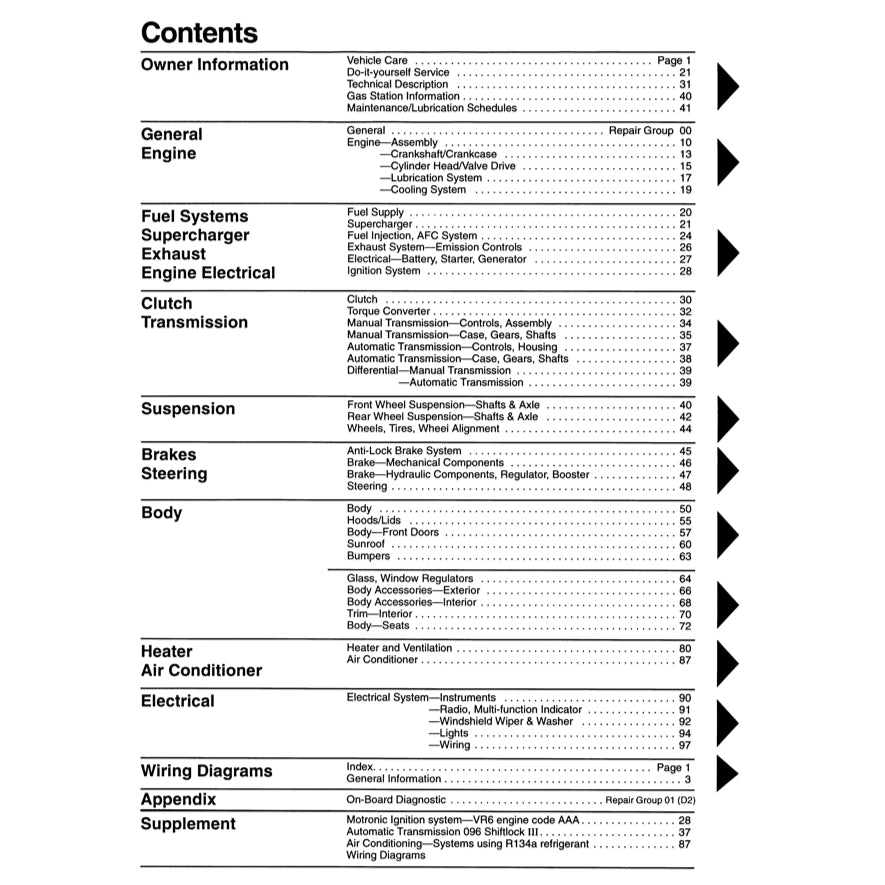 VW CORRADO G60/VR6/SLC (1988-1995) SERVICE WORKSHOP MANUAL