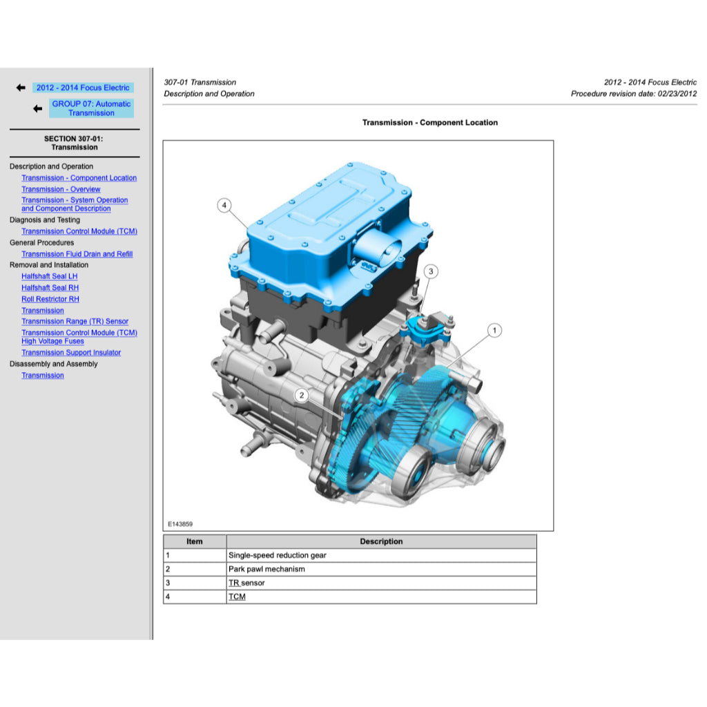 FORD FOCUS ELECTRIC EV (2012-2018) SERVICE WORKSHOP MANUAL