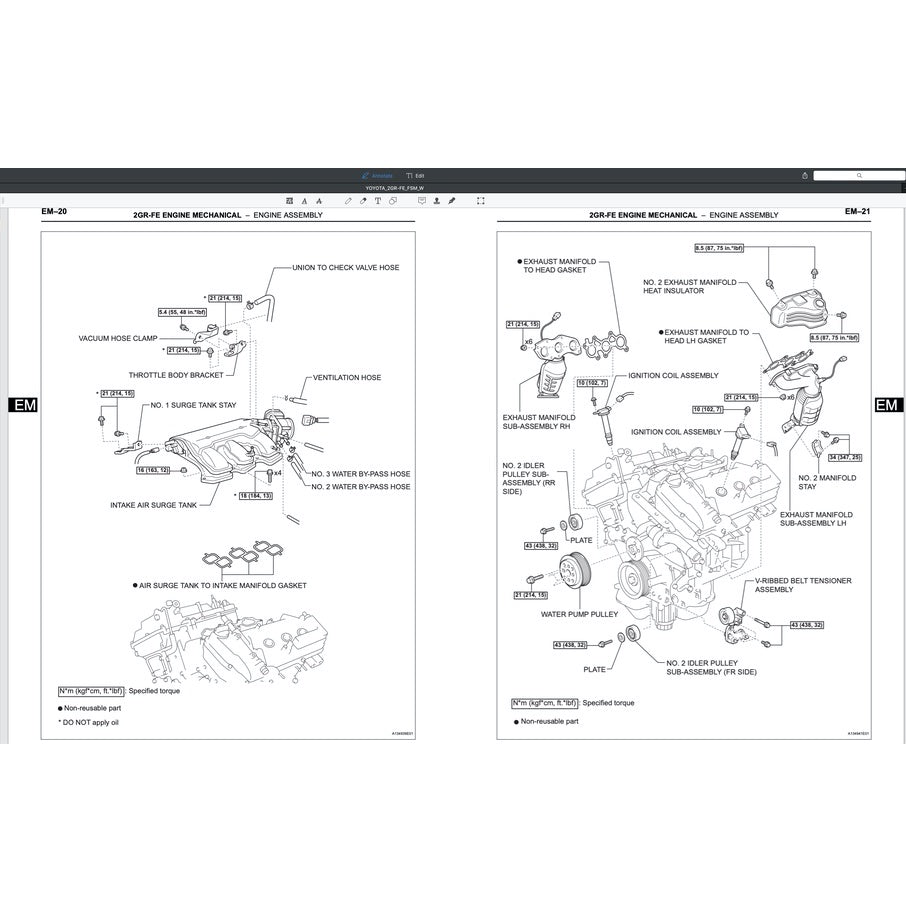 TOYOTA ENGINE 2GR-FE (3.5L DUAL VVT-i) SERVICE REPAIR WORKSHOP MANUAL