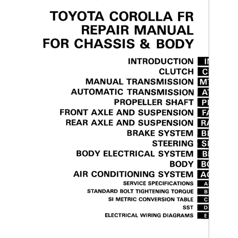 TOYOTA COROLLA FR AE86 (1984-1987) SERVICE WORKSHOP MANUAL
