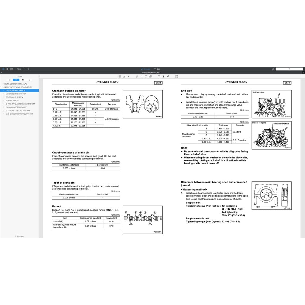 NISSAN UD DIESEL ENGINE GE13/ GE13TC/ GE13TB/ GE13TF/ GE13TD SERVICE REPAIR MANUAL