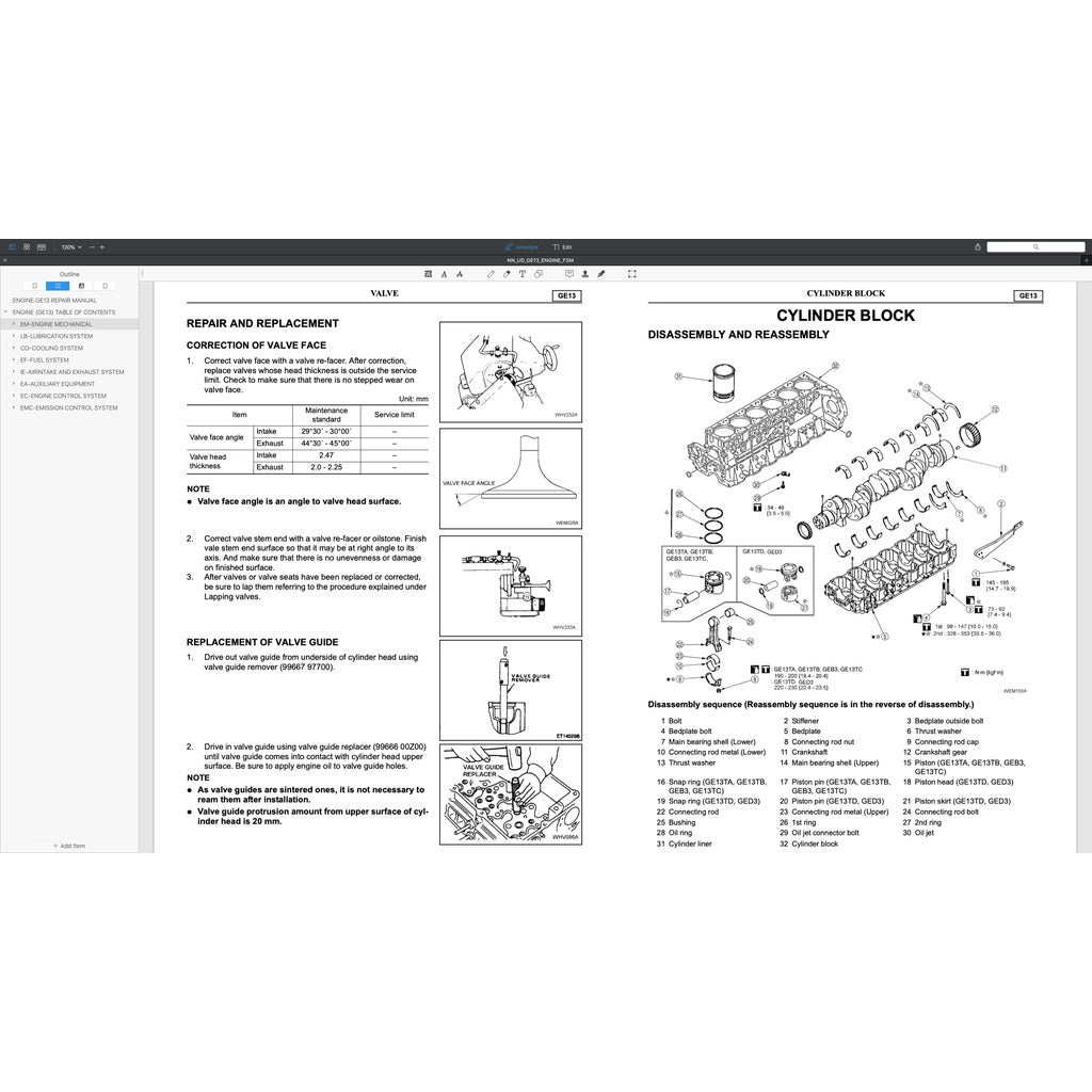 NISSAN UD DIESEL ENGINE GE13/ GE13TC/ GE13TB/ GE13TF/ GE13TD SERVICE REPAIR MANUAL