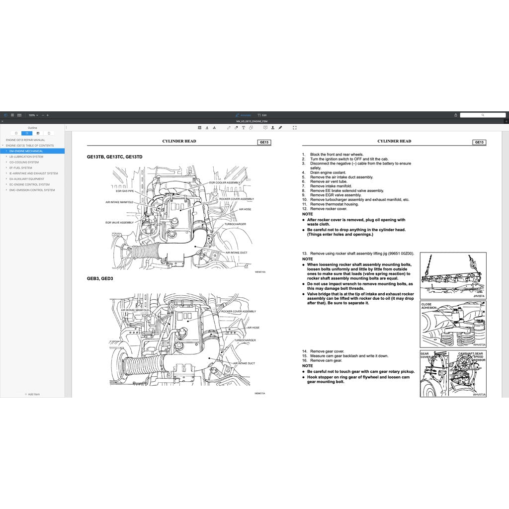 NISSAN UD DIESEL ENGINE GE13/ GE13TC/ GE13TB/ GE13TF/ GE13TD SERVICE REPAIR MANUAL